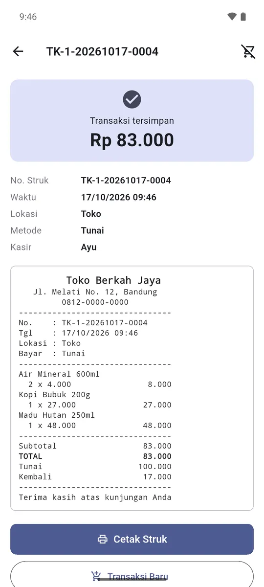Sales receipt